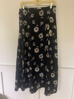 Navy Blue Sunflower Midi Skirt